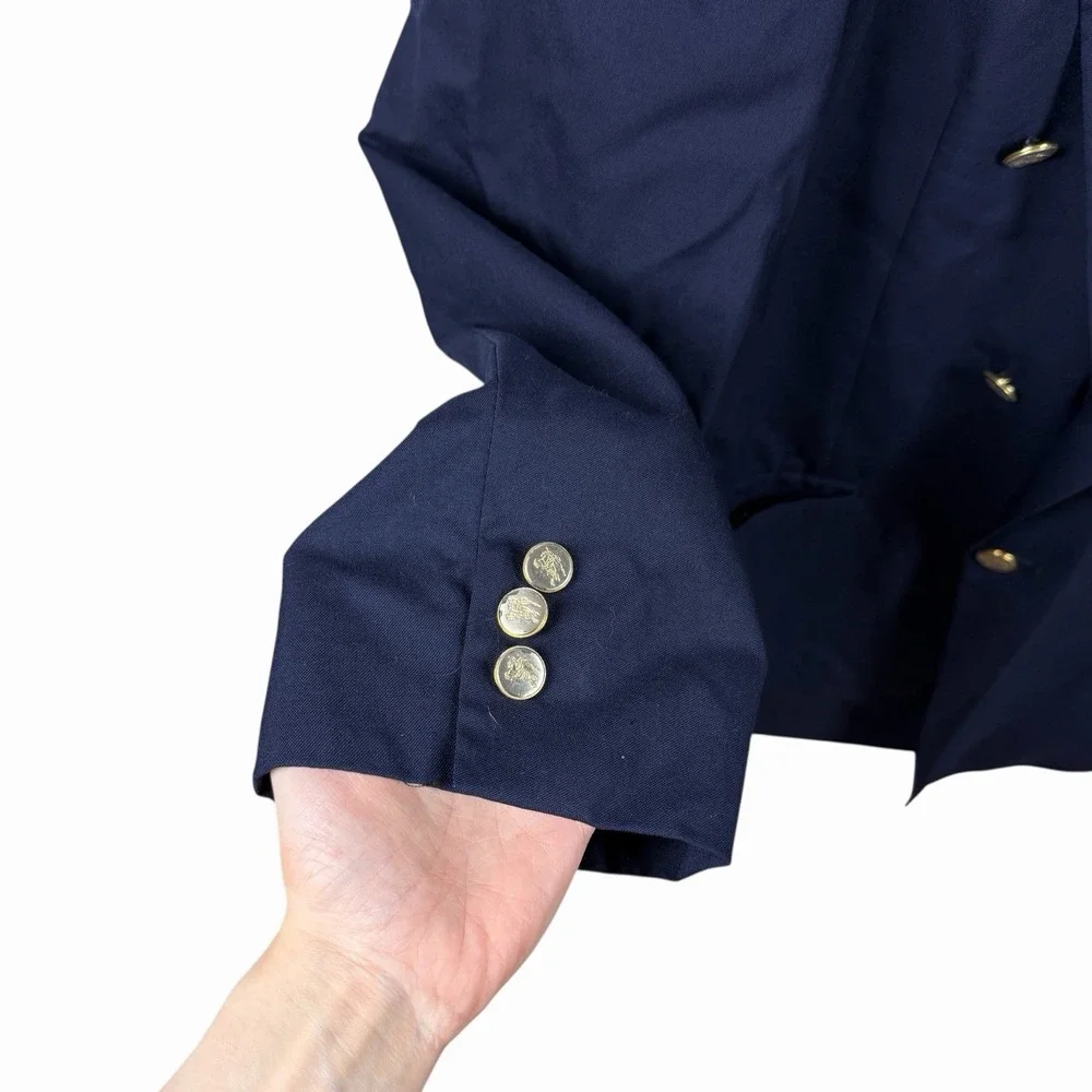 Vintage BURBERRYS Navy Blue Gold Button Super 100's Wool Double Breasted Blazer‎